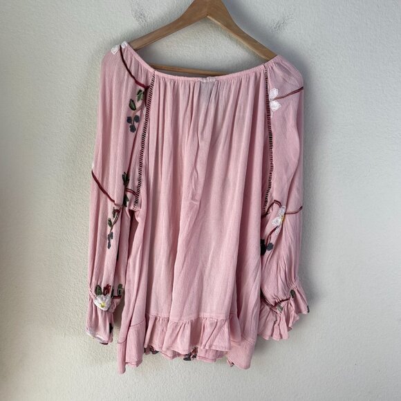 Liv Los Angeles Womens Plus 3X Pink Off Shoulder Embroidered Floral Top Blouse - Picture 11 of 11